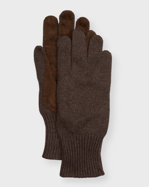 Brunello Cucinelli Suede-Palm Cashmere Knit Gloves