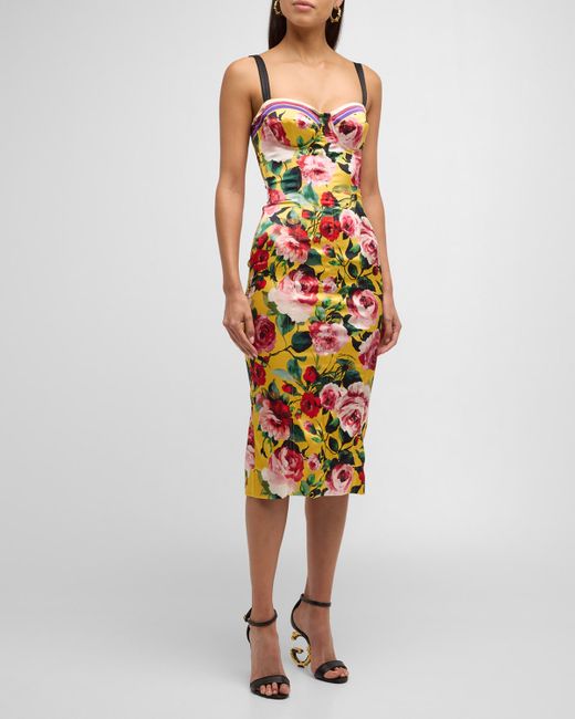 Dolce & Gabbana Floral-Print Sleeveless Bustier Midi Dress
