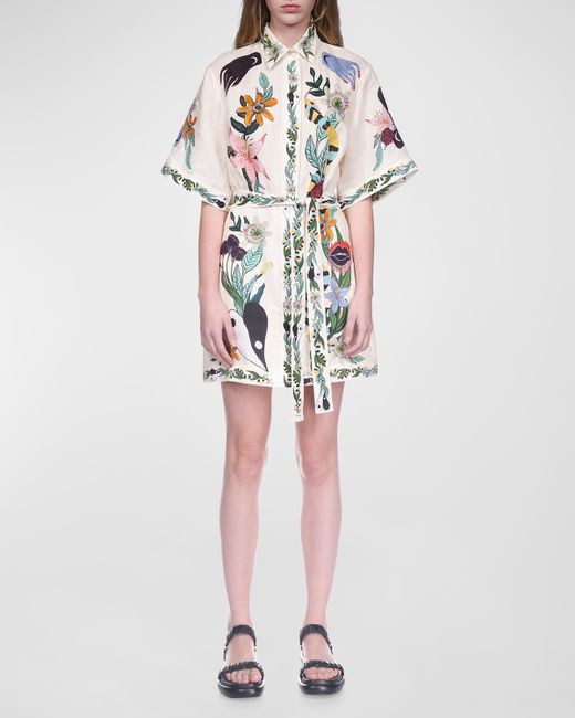 Alemais Meagan Floral Linen Belted Mini Dress