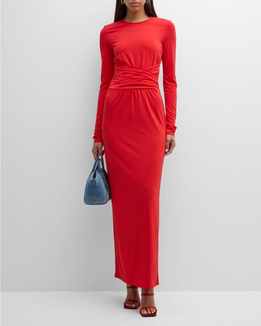 Emporio Armani Pleated Long-Sleeve Jersey Column Gown