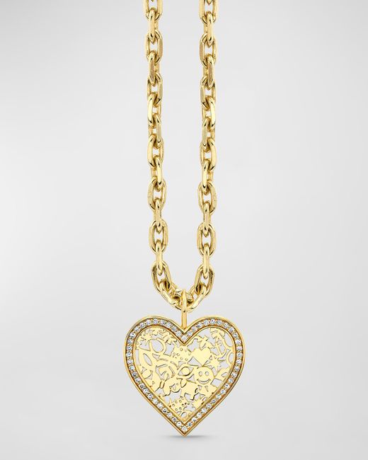 Sydney Evan 14K Gold Large Icon Wallpaper Heart Charm Necklace with Diamonds