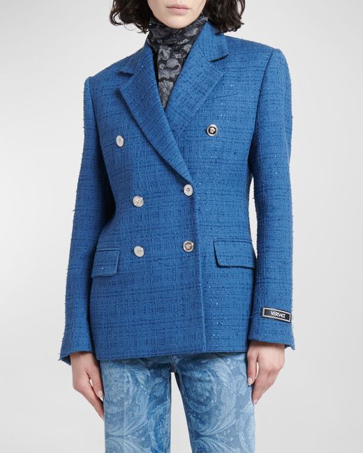 Versace Informal Double-Breasted Tweed Jacket