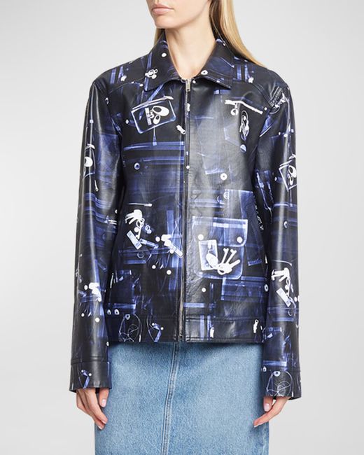 Coperni Abstract-Print Faux Leather Zip Jacket
