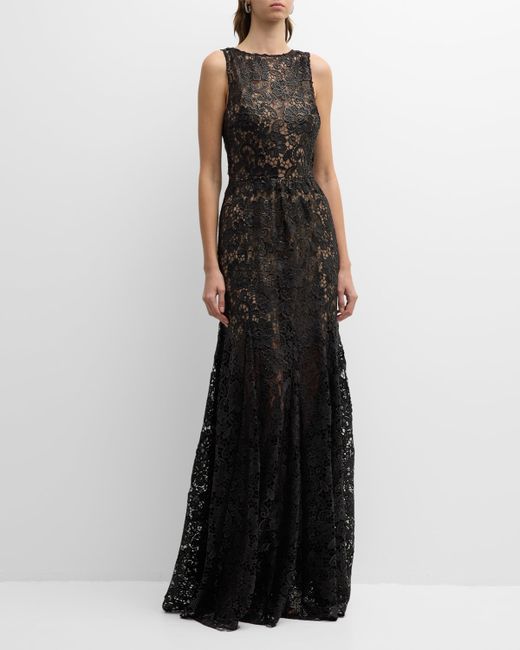 Dress the Population Black Label Laurel Sleeveless Floral Lace A-Line Gown