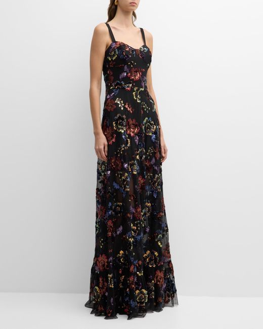 Dress the Population Black Label Anabel Floral Sequin Sweetheart Gown
