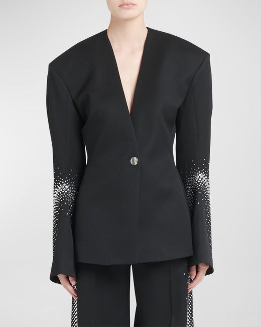 Attico Strass Embellished Curved-Sleeve Single-Breasted Blazer Jacket