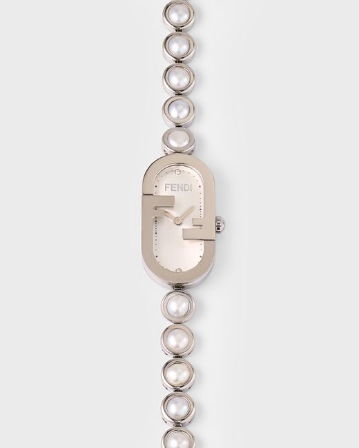 Fendi OLock Vertical Oval Bracelet Watch with Pearls Steel