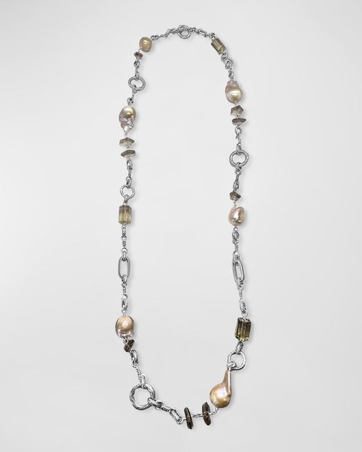 Stephen Dweck Smoky Quartz and Baroque Pearl Necklace Sterling