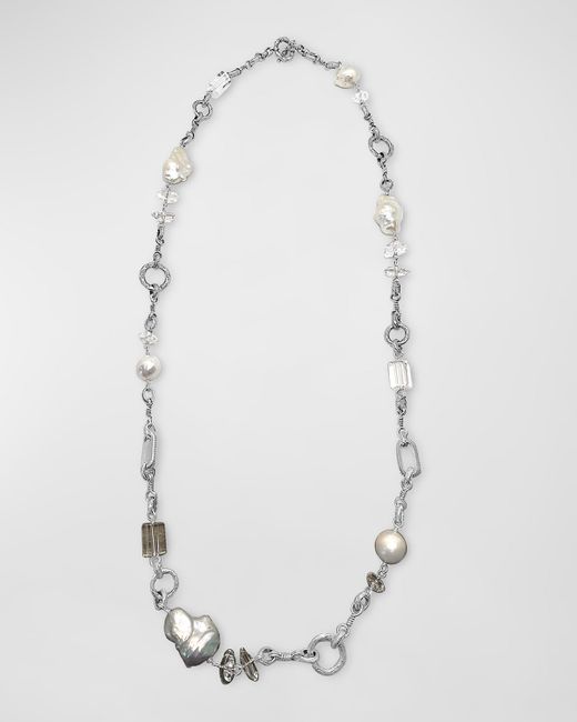 Stephen Dweck Natural Quartz and Baroque Pearl Necklace Sterling