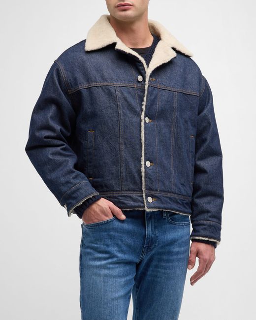 Frame Oversized Shearling Denim Jacket