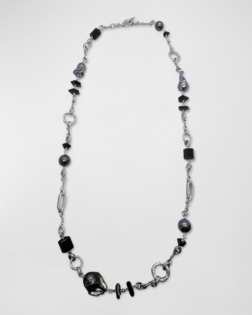 Stephen Dweck Black Agate and Baroque Pearl Necklace Sterling
