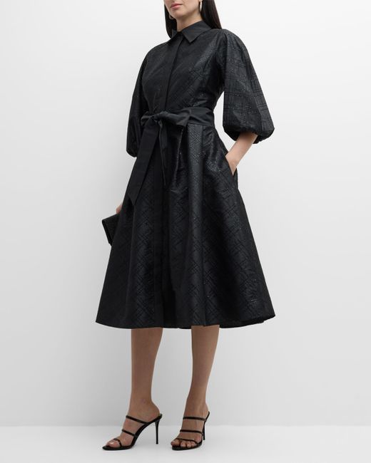 Rickie Freeman for Teri Jon Embroidered Sequin-Embellished Midi Dress