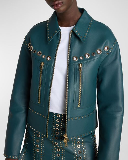 St. John Hardware-Embellished Doubleface Leather Jacket