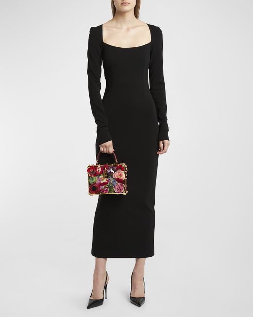 Dolce & Gabbana Square-Neck Long-Sleeve Milano Jersey Midi Dress