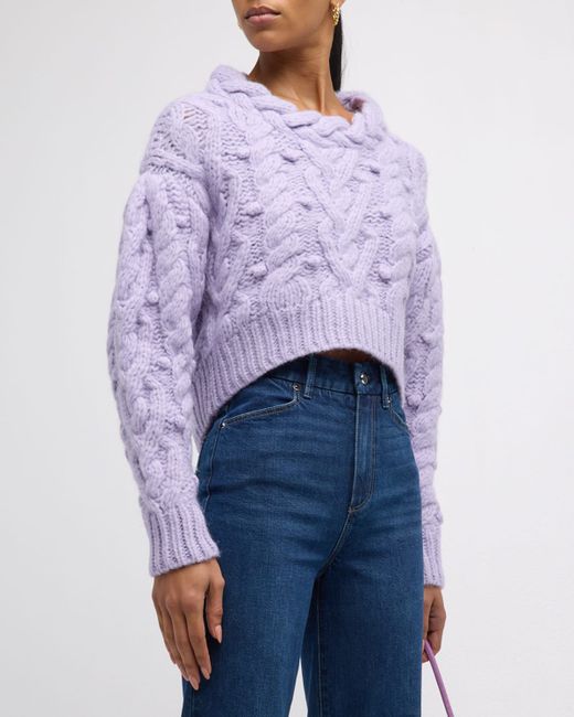 Loveshackfancy Galiona Cable-Knit Alpaca-Blend Crop Sweater