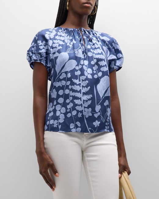 Lafayette 148 New York Pleated Floral-Print Puff-Sleeve Blouse