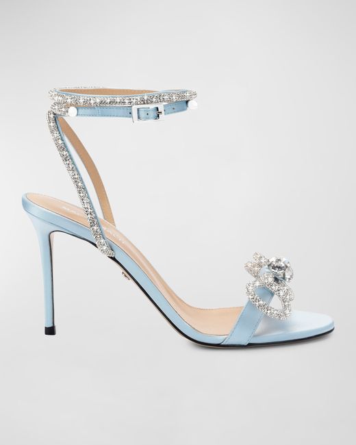 Mach & Mach Crystal-Embellished Double Bow Satin Stiletto Sandals