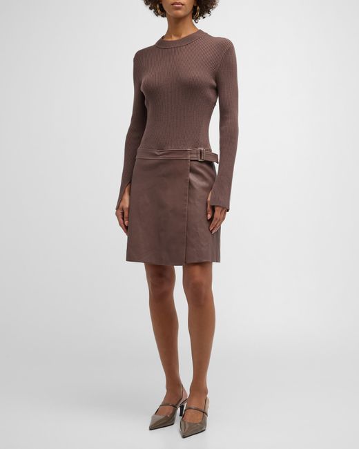 Derek Lam 10 Crosby Nancy Long-Sleeve Mixed-Media Mini Dress