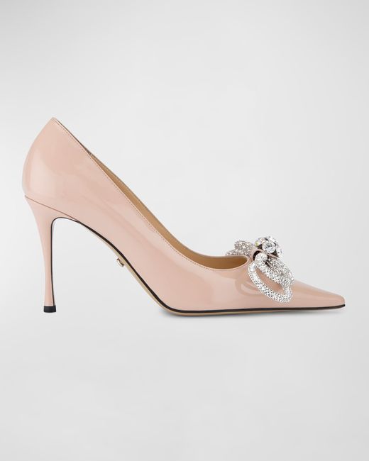 Mach & Mach Embellished Double Bow Patent Leather Pumps