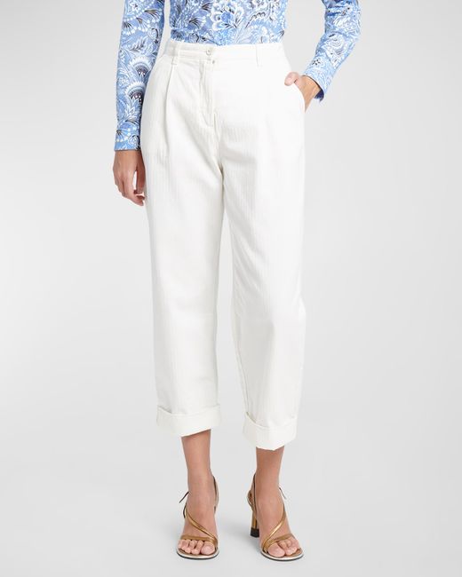 Etro Mid-Rise Pleated Straight-Leg Crop Garment Dye Trousers