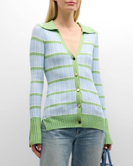 Ramy Brook Raya Stripe Knit Button-Front Sweater