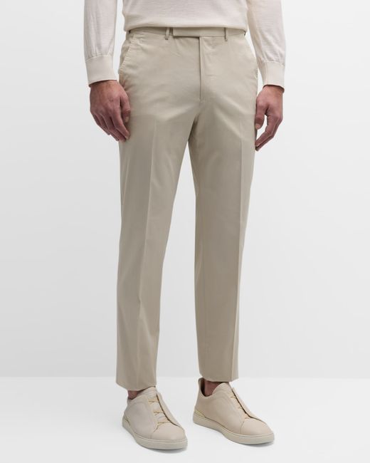 Z Zegna Flat-Front Stretch Cotton Pants