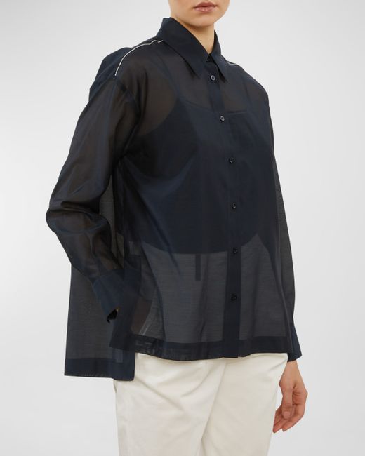 Peserico Sheer Bead-Trim Button-Down Shirt