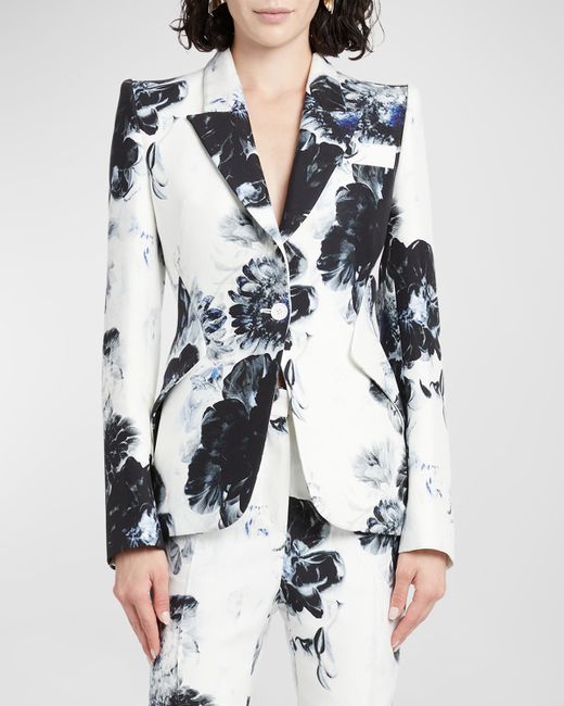 Alexander McQueen Peak Shoulder X-Ray Floral Print Blazer Jacket