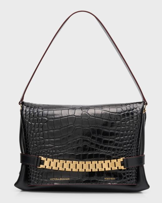 Victoria Beckham Chain Croc-Embossed Pouch Shoulder Bag