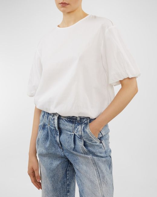 Peserico Bead-Trim Blouson-Sleeve Cotton Shirt