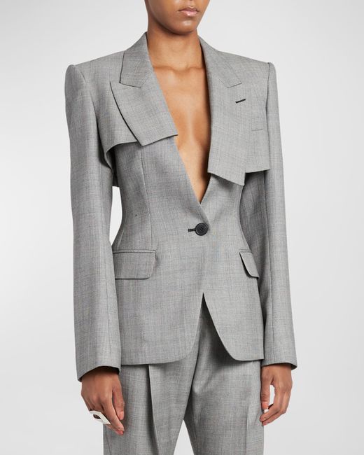 Alexander McQueen Asymmetric Layered Single-Breasted Blazer Jacket
