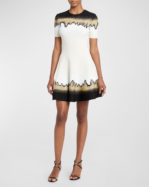 Alexander McQueen Metallic Jacquard Short-Sleeve Mini Dress