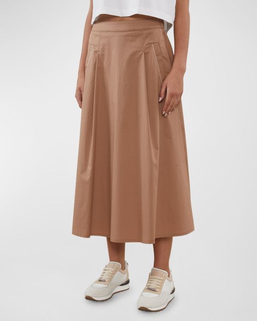 Peserico Pleated Bead-Trim A-Line Midi Skirt