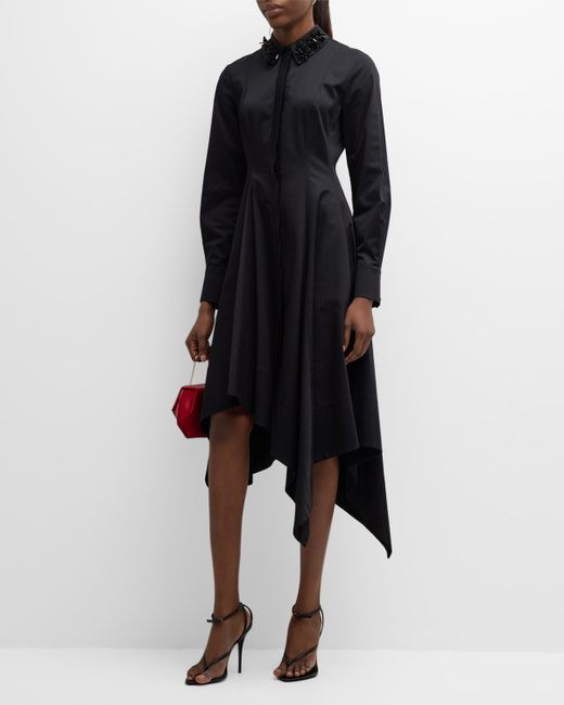 Jason Wu Collection Asymmetric Cotton Midi Dress with Embroidered Collar
