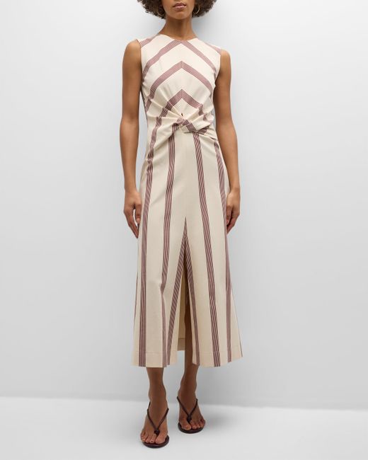 Tanya Taylor Theo Sleeveless Striped Crossover Midi Dress