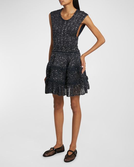 Alaïa Crino Open-Knit Mini Dress with Sequin Detail