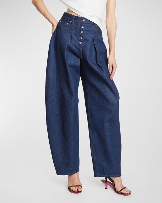 Jacquemus Ovalo Curved Wide-Leg Button-Fly Jeans