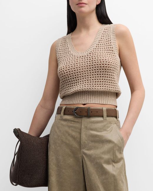 Brunello Cucinelli Open-Knit Tank Top with Sequin Detail