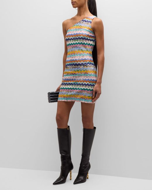 Missoni Chevron Striped One-Shoulder Mini Dress