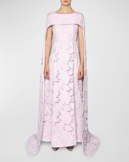 Huishan Zhang Drew Embroidered Lace Cape Gown