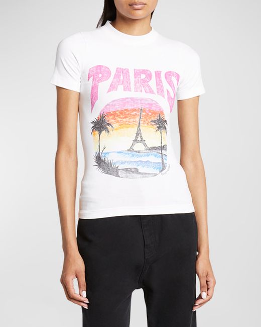 Balenciaga Paris Tropical-Print Short-Sleeve Fitted T-Shirt
