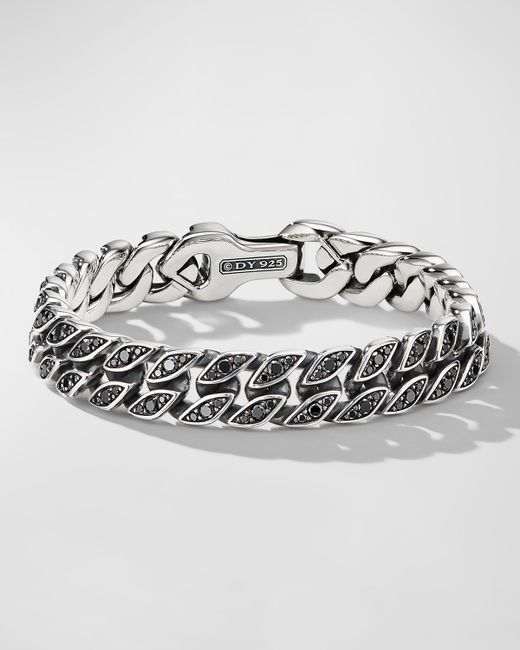 David Yurman Curb Chain Bracelet Sterling Silver with Pave Diamonds 11.5mm 7.5L