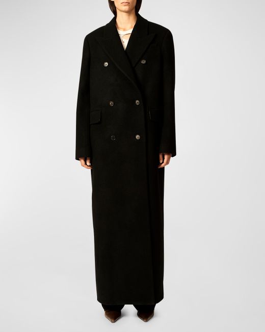 Interior Ren Wool Double-Breasted Long Overcoat
