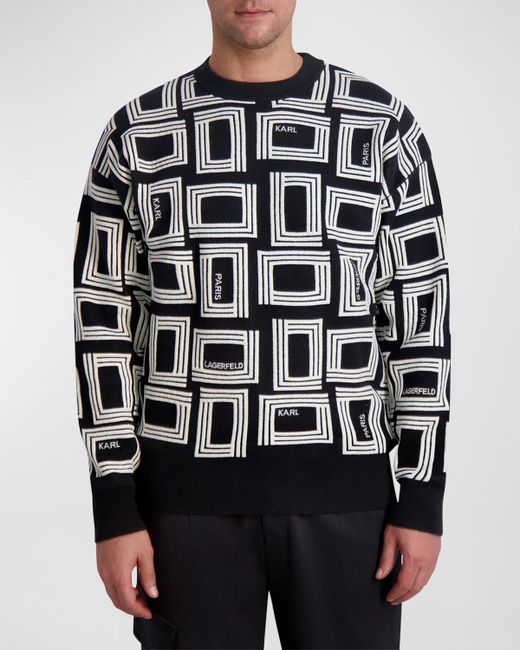 Karl Lagerfeld Paris White Label Monogram Raised Jacquard Wool Sweater