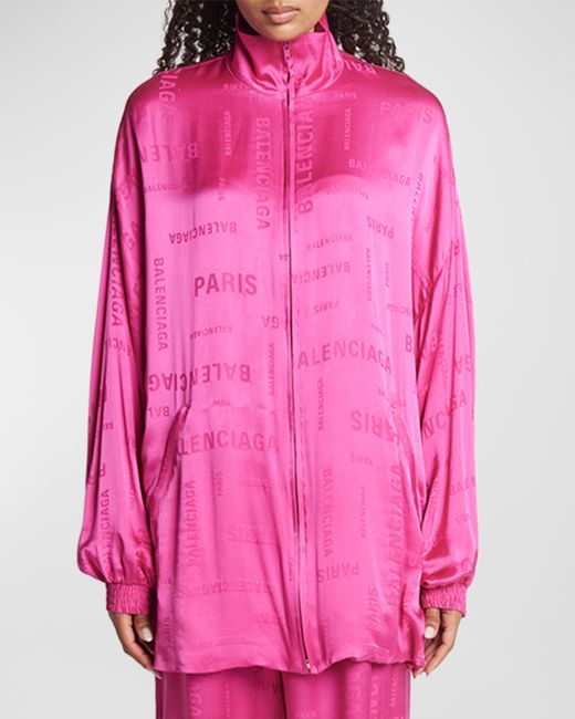 Balenciaga Logo Paris Silk Jacquard Oversized Tracksuit Jacket
