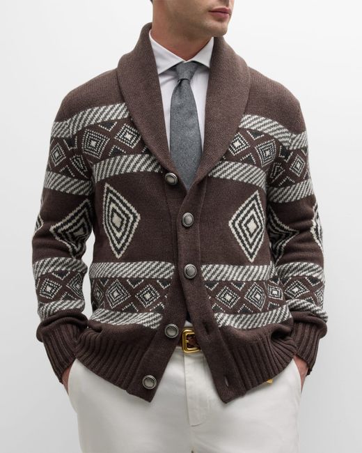 Brunello Cucinelli Tribal Shawl Cardigan Sweater