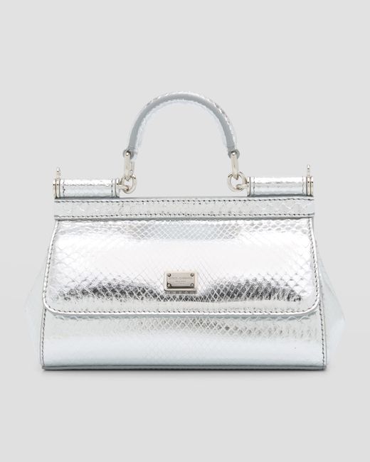Dolce & Gabbana Sicily Metallic Python-Embossed Top-Handle Bag