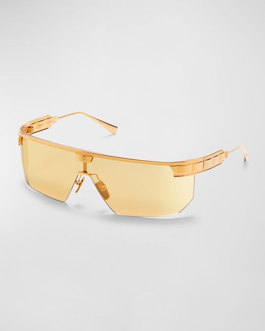 Balmain Major LTD Half-Rimmed Titanium Shield Sunglasses