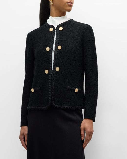 Misook Braided-Trim Button-Front Tweed Jacket