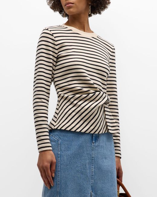 Tanya Taylor Carlita Twisted Stripe Organic Cotton Long-Sleeve Top